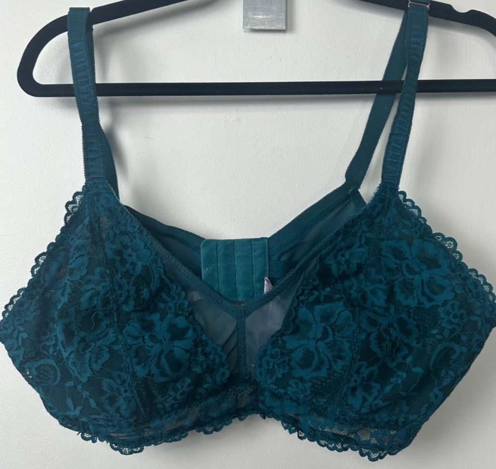 Savage X Fenty Lace Unlined Bra Women 2X Blue Lace Floral Lingerie strap A10